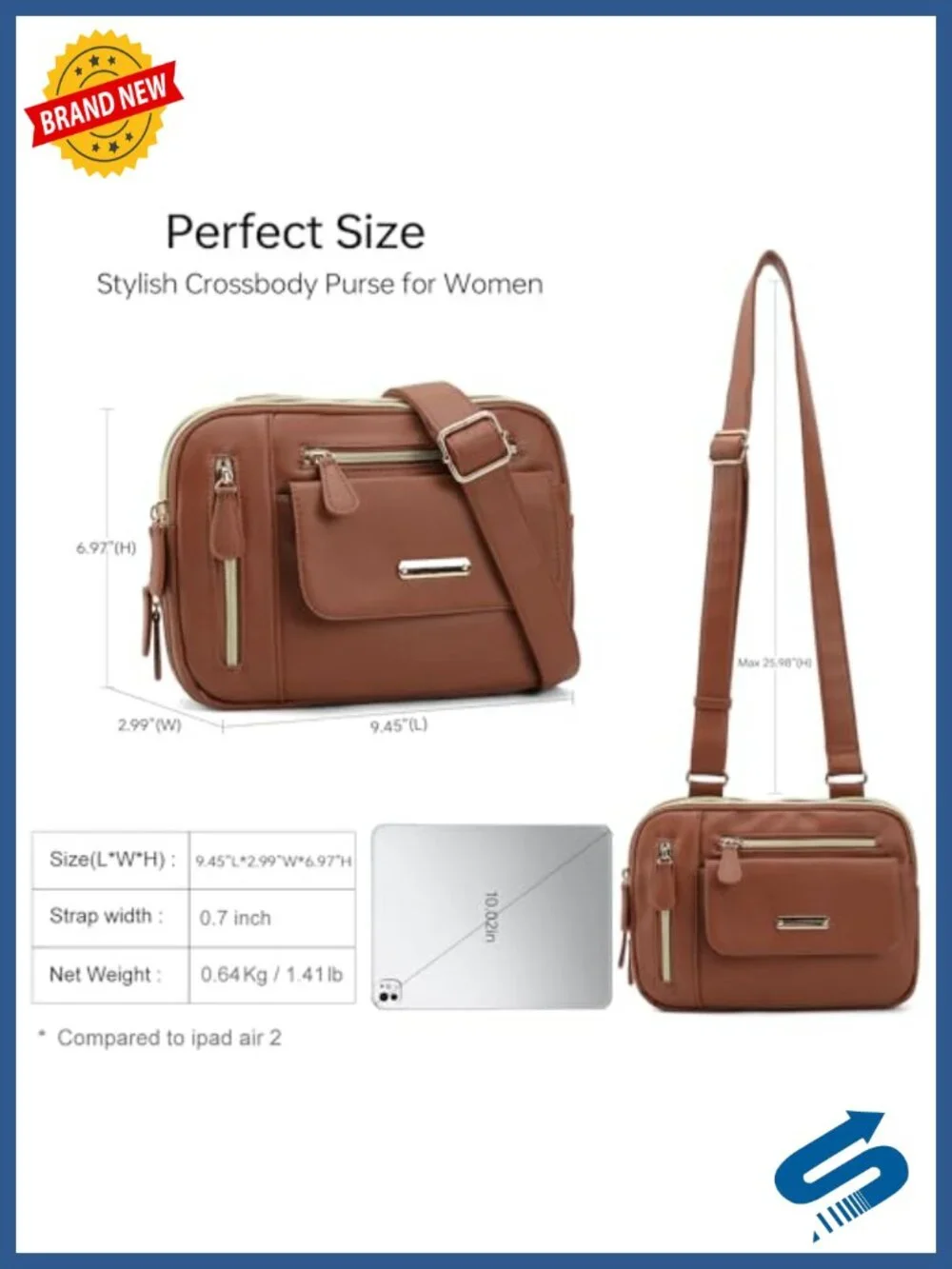 Vegan Leather Crossbody Purse with Built-in RFID Wallet, Multiple Pockets for